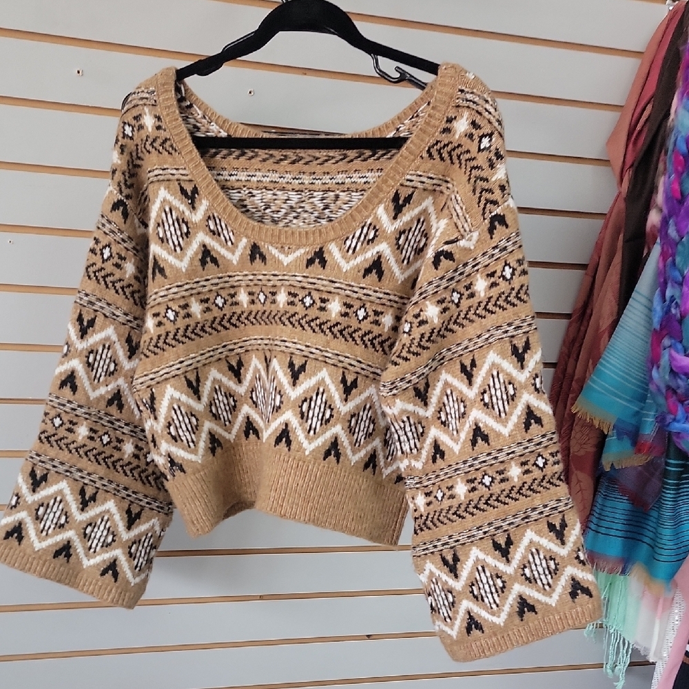 Aztec Patterned Scoop Neck Sweater - image 2